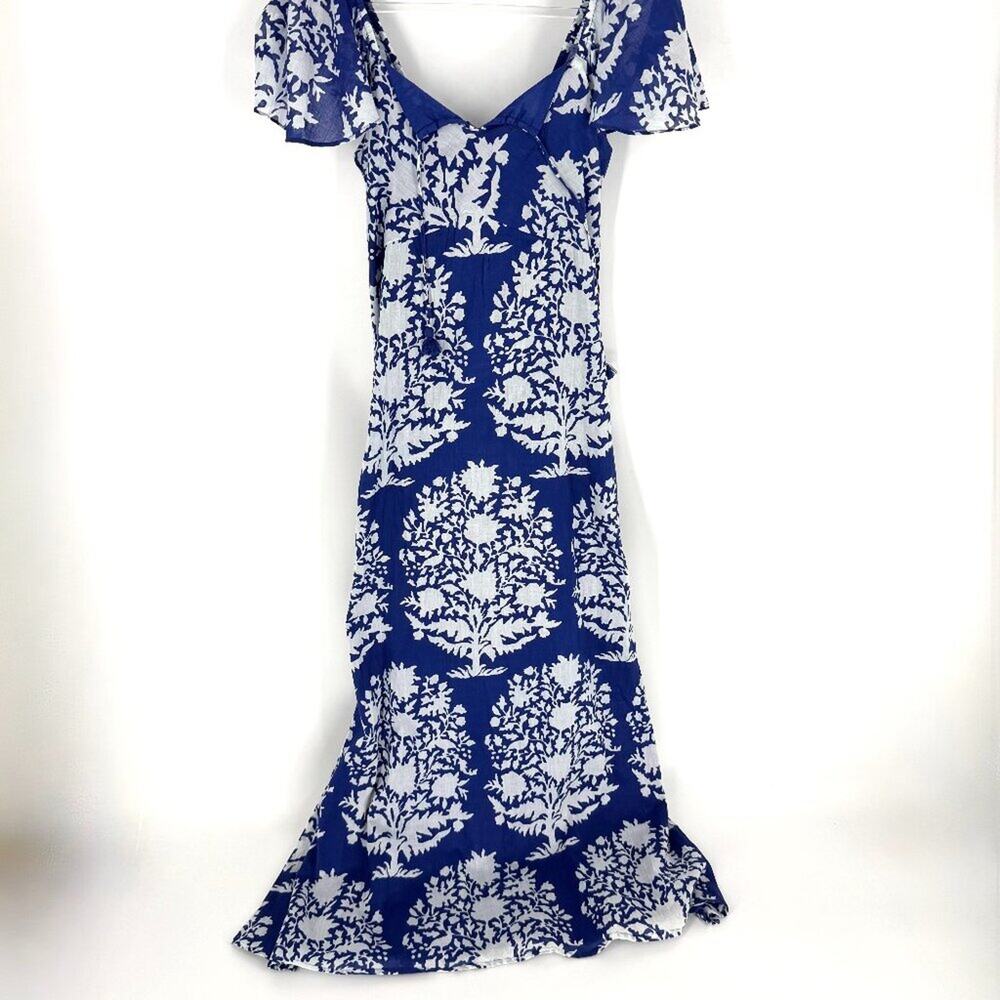 La‎ Plage Aloha Maxi Dress Flutter Sleeves Blue White Size XS
